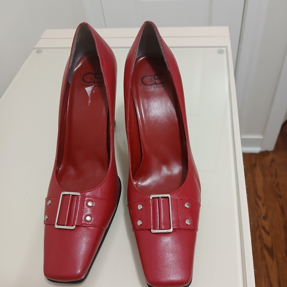 90s Square Toe Sexy Red Leather Heels with Buckle